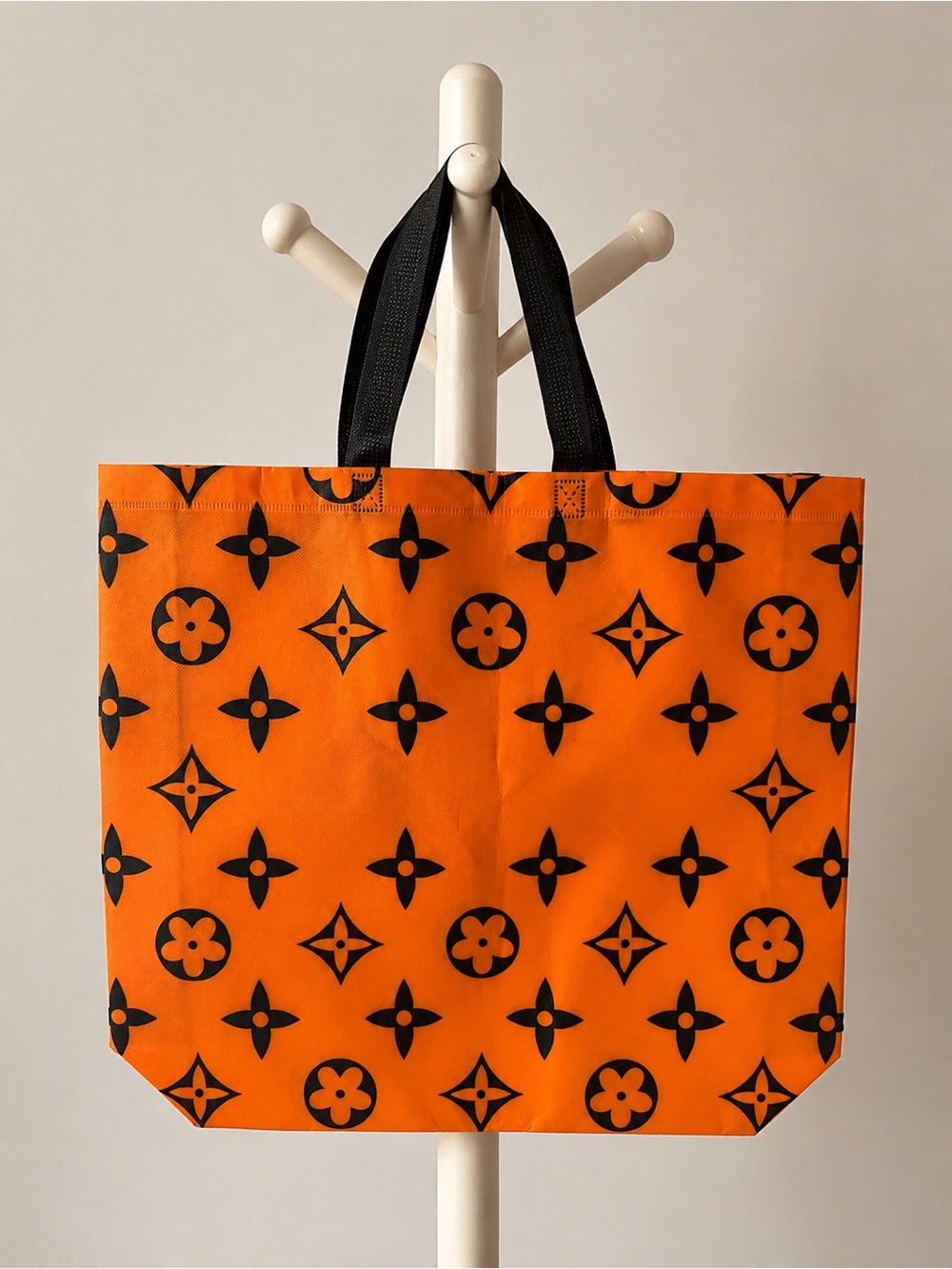 Pack of 12 Orange Inspired Patterned Tote Bag with Black Handles - NWT